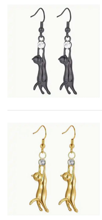 Cat chasing diamonte ball earrings