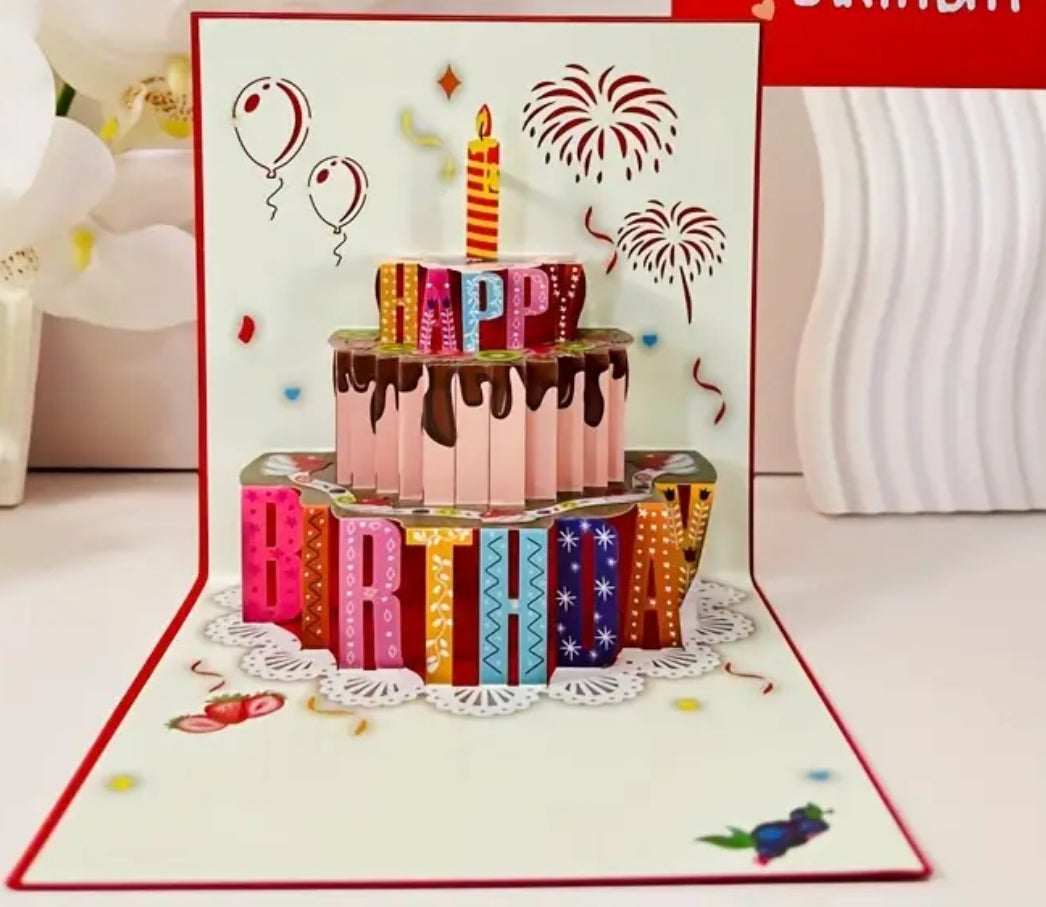 Carte de vœux pop-up 3D - Gâteau d'anniversaire