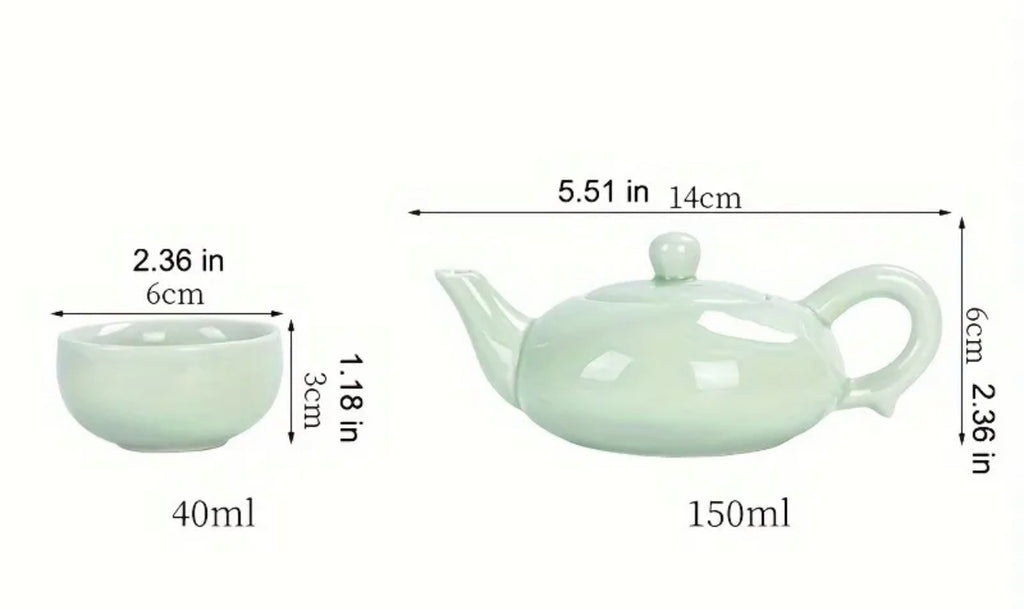 Théière en céramique et 6 tasses en forme de poisson rouge