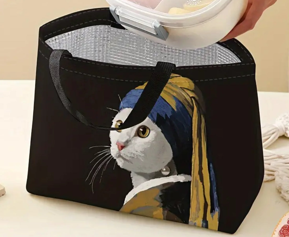 Sac à lunch isotherme Chat avec boucles d'oreilles en perles