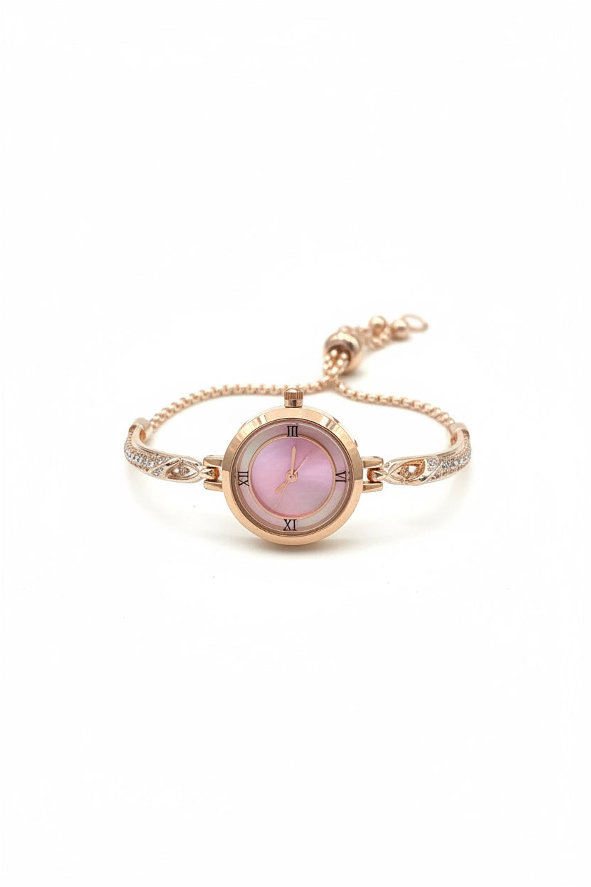 Pink Crystal Bracelet Watch for Women – Adjustable Bangle Watch