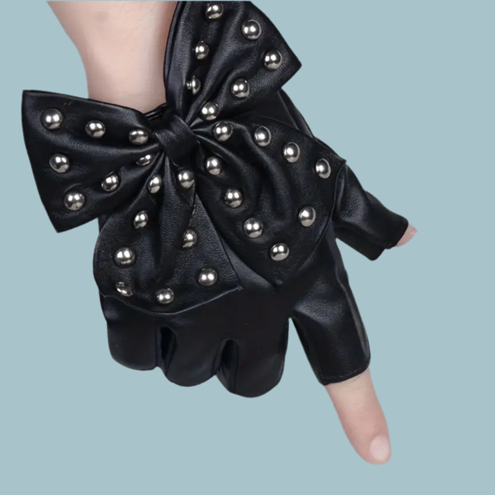 Black Studded Fingerless Gloves