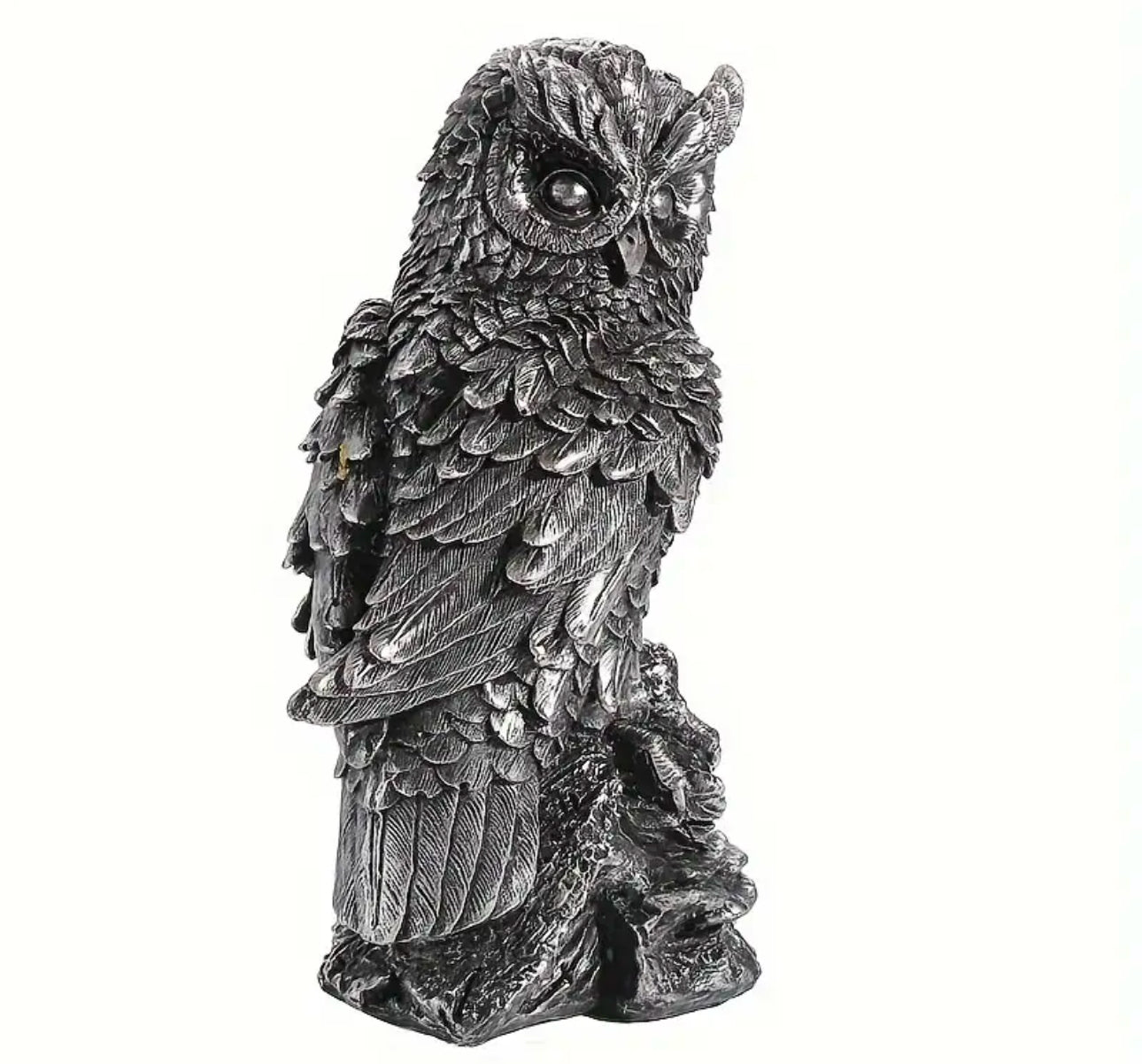 Figurine de hibou en résine argentée
