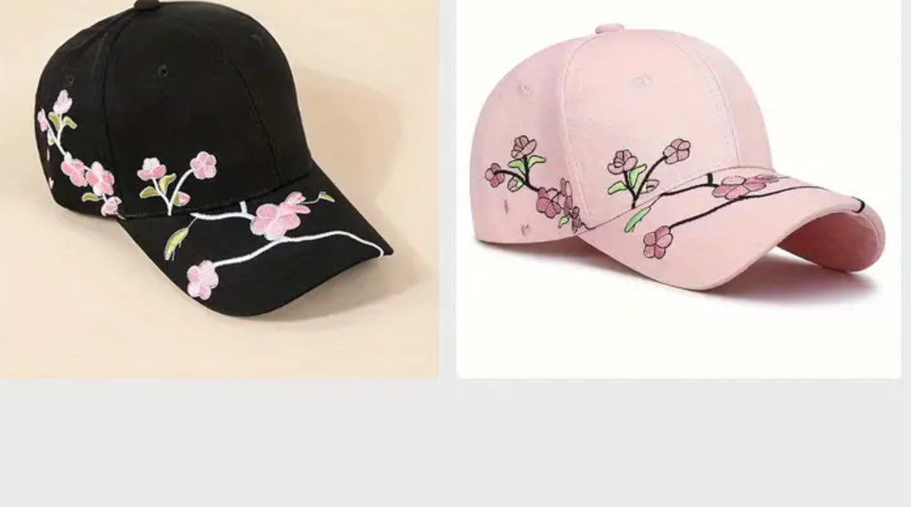 Casquette de baseball à fleurs de cerisier (rose ou noire)