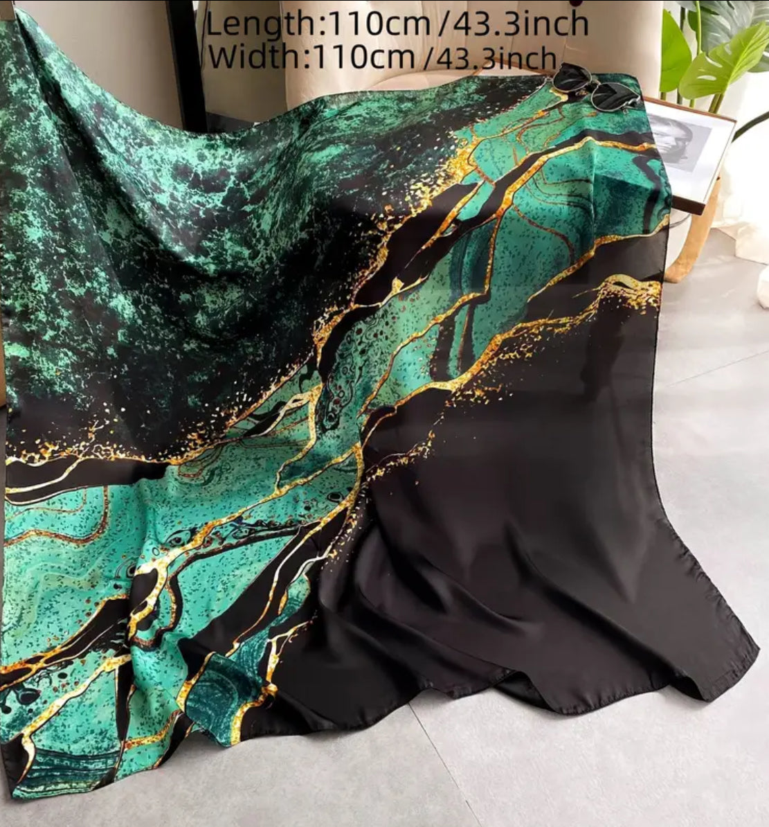 Satin Green and Gold scarf