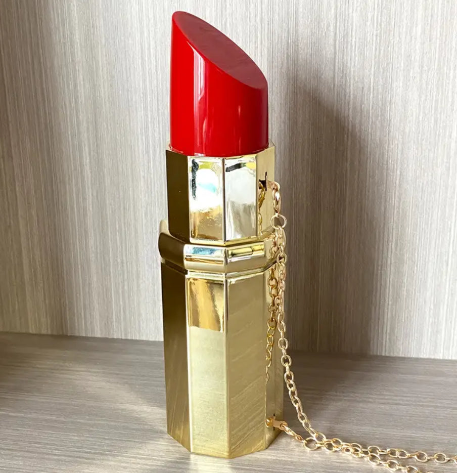 Sac à main rouge à lèvres doré