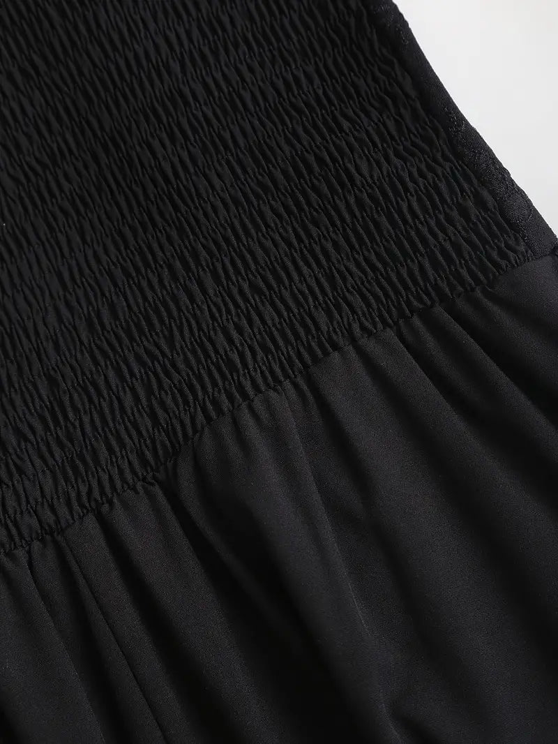 Women’s Vintage Gothic Off-Shoulder Dress – Black Ruched Corset Midi with Ruffle Hem