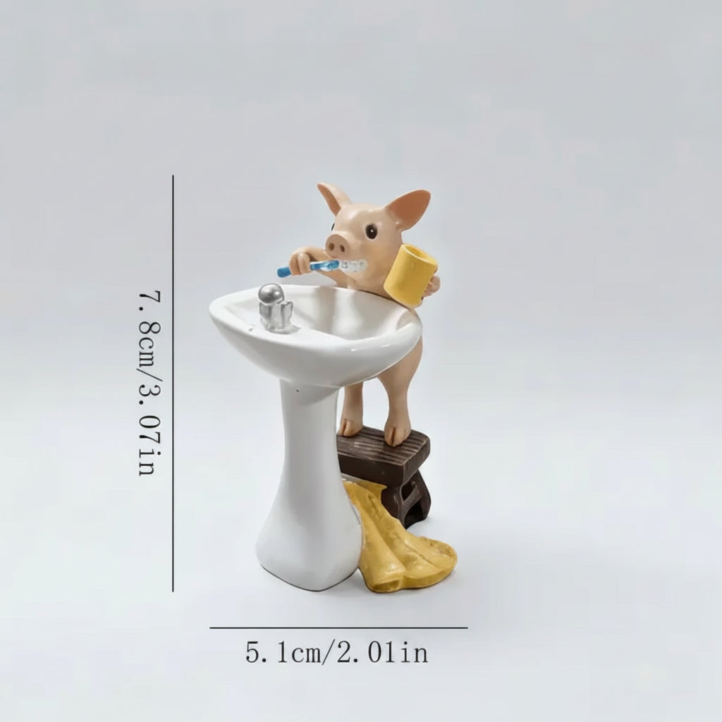 Pig Brushing Teeth Figurine