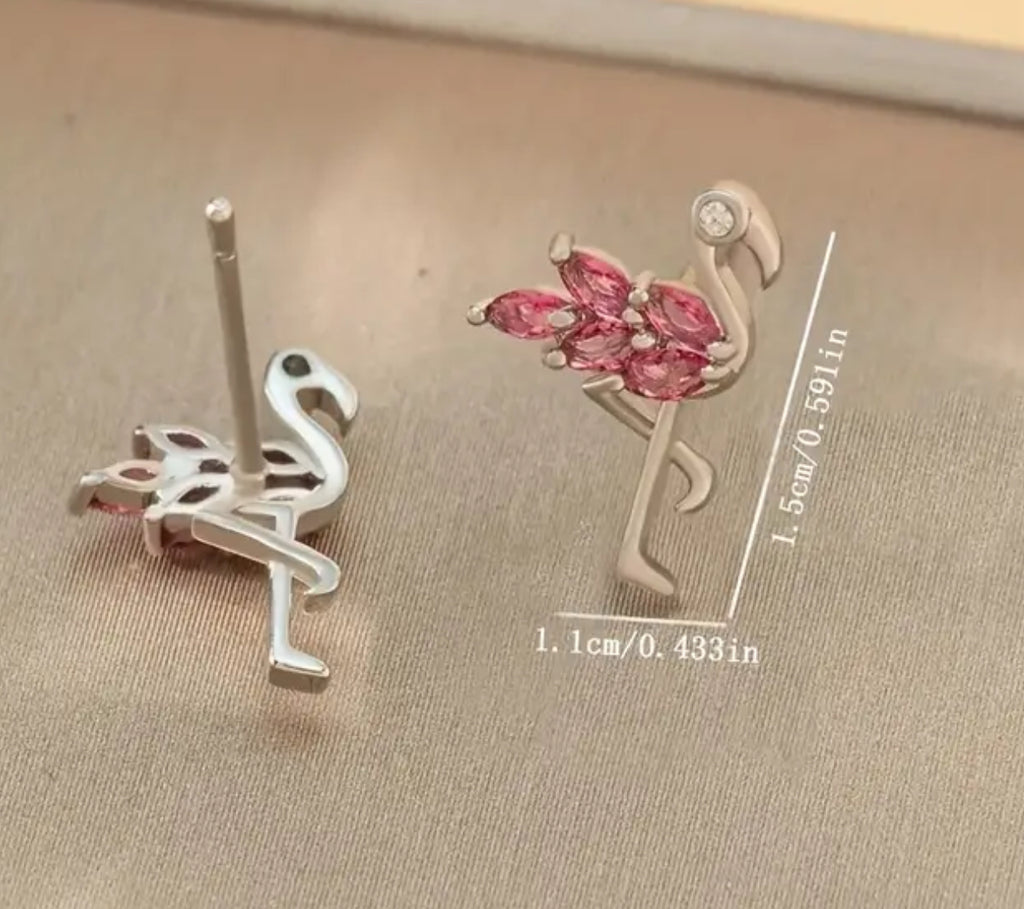 Boucles d'oreilles à tige en zircone flamant rose (or ou argent)