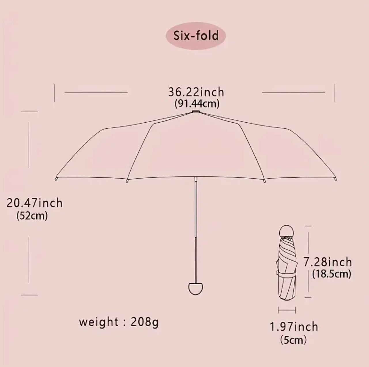 Parapluie compact noir avec protection UV