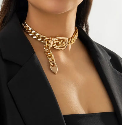 Belt-style chain choker necklace (silver or gold)