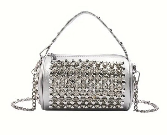 Diamante Diamond Silver Handbag