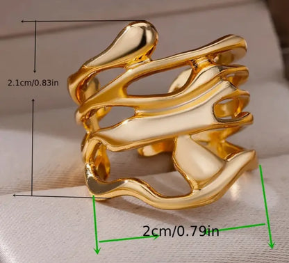 Modern waves adjustable 24k plated ring ( gold or silver)