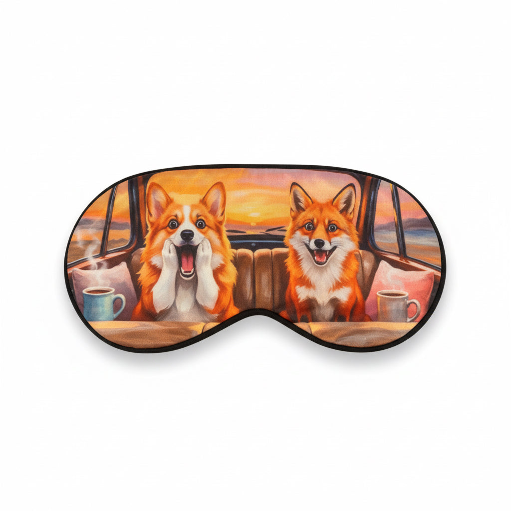 Cruising corgi and fox sleep mask