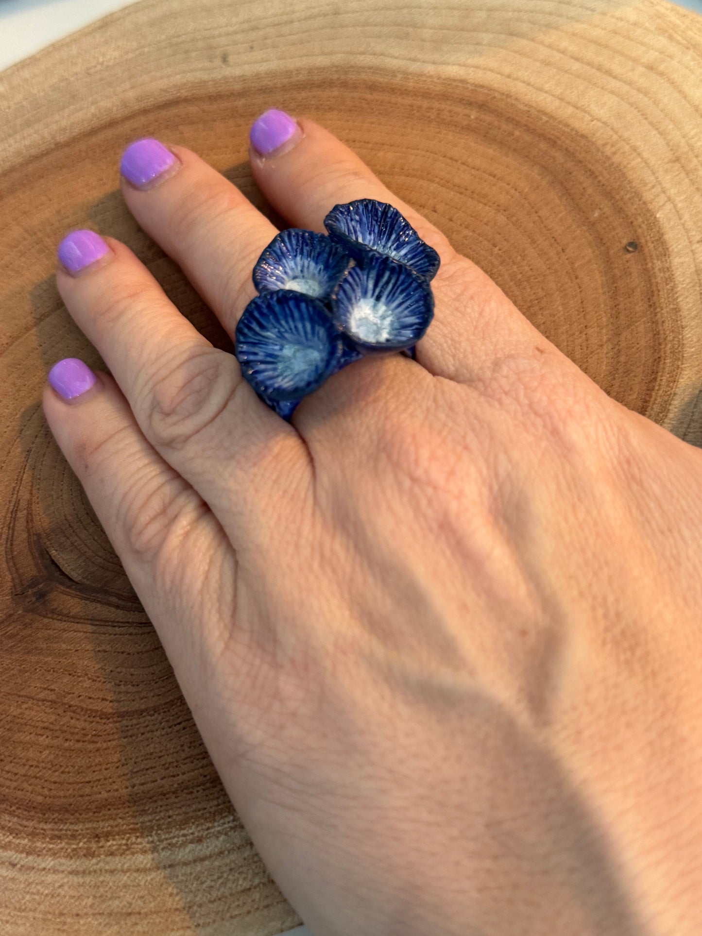 Locally Handmade Blue Glazed Ceramic Ring