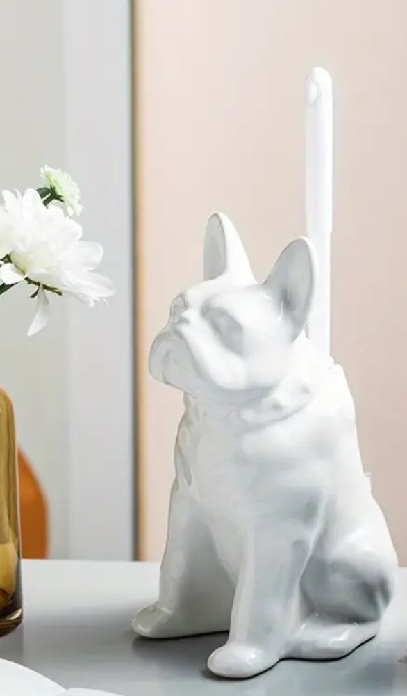 Ceramic French Bulldog Toilet brush set