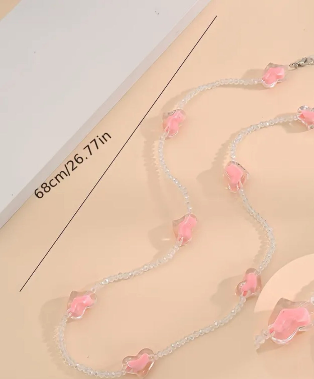 Pink Heart Bead Glasses Chain 68cm