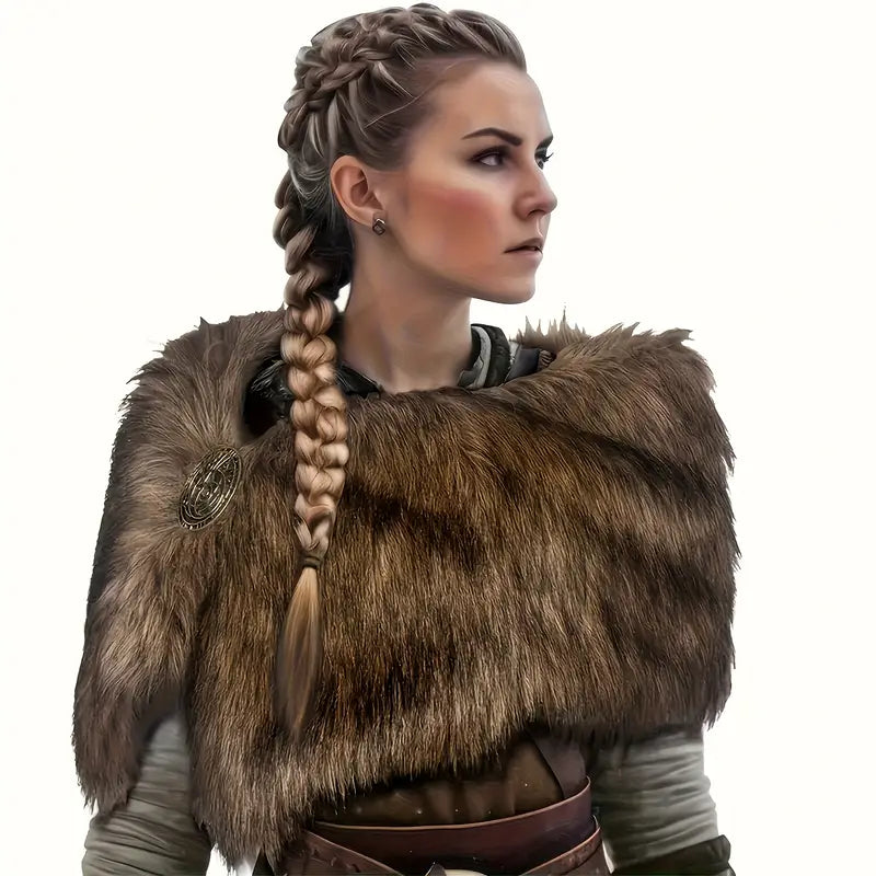 Cape en fausse fourrure pour femme – Marron foncé, accessoire vintage pour cosplay et fête