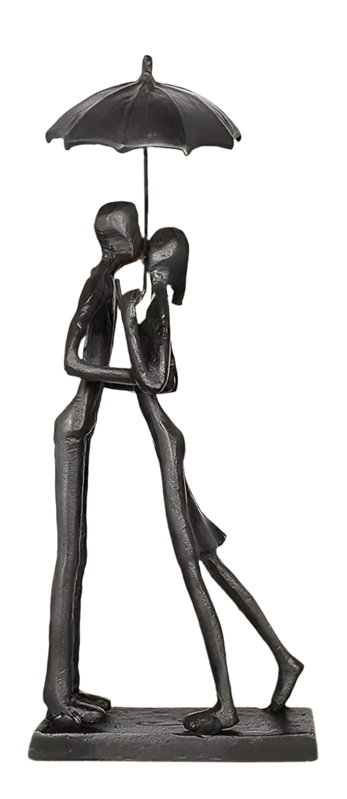 Cast-Iron Couple under Umbrella