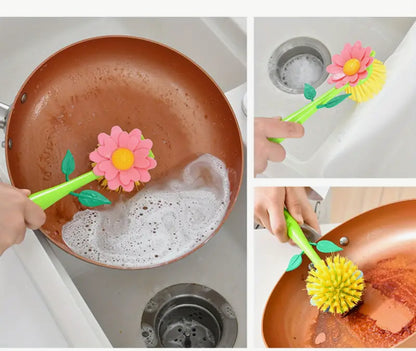 Flower Scrubbing brush and Holder set ( Blue, Green or Pink)