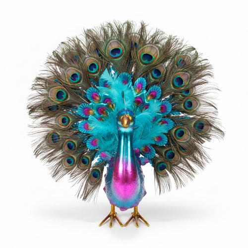 Metal Feather Sculpture Peacock (40cm x 40cm x 30cm)