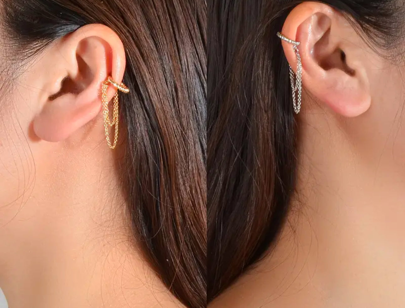 Manchette d'oreille avec chaînes (or ou argent)