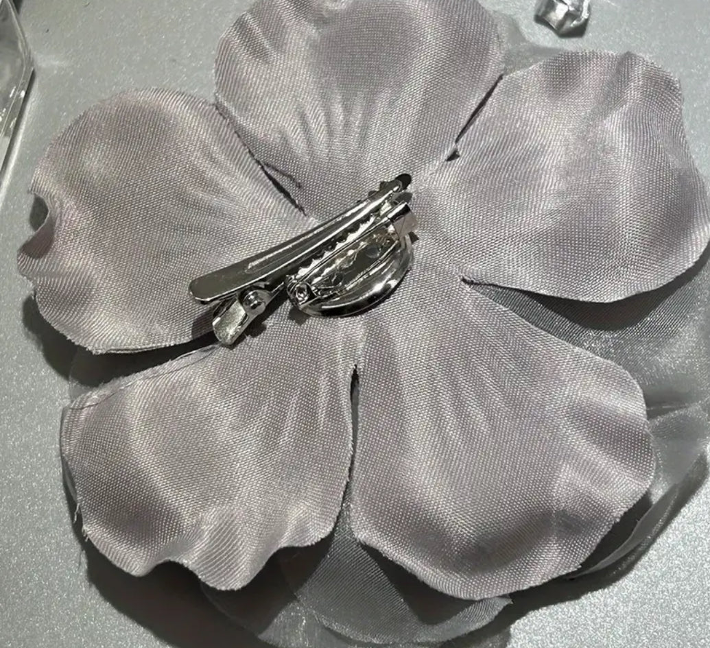White Fabric Flower Brooch or Hair Clip