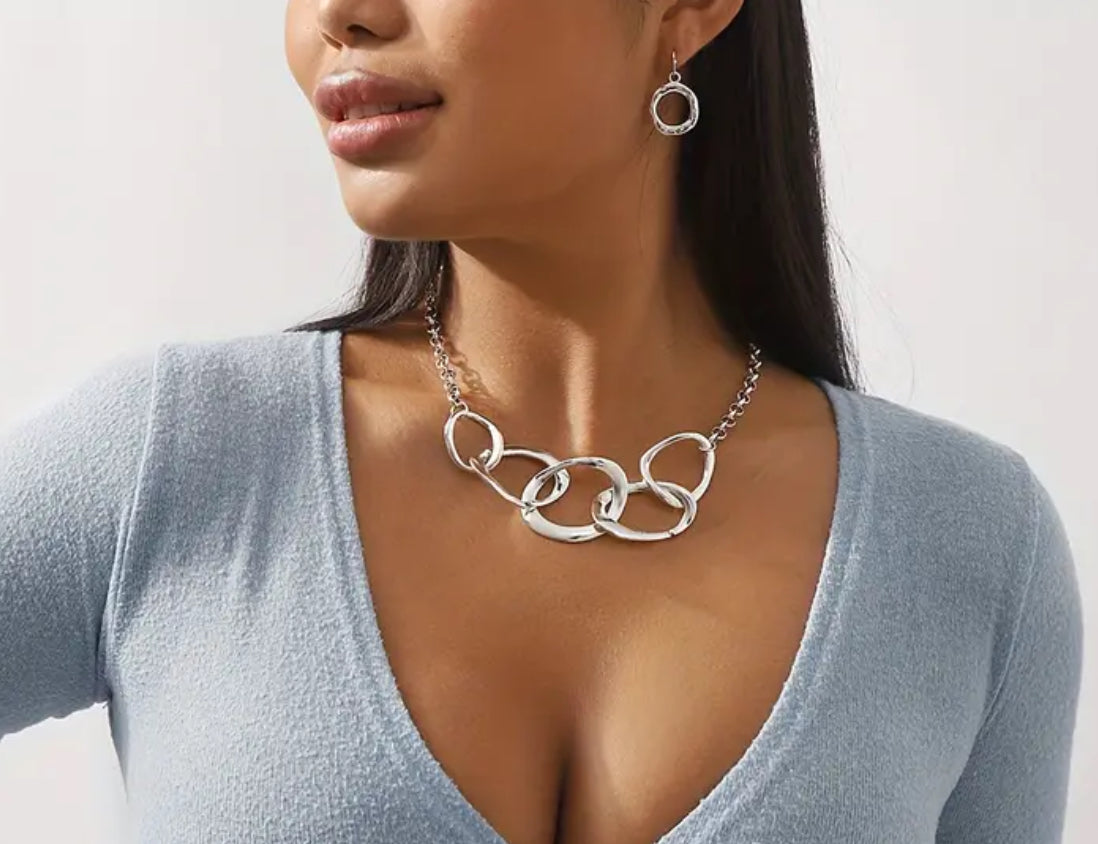 Ensemble collier et boucles d'oreilles à chaîne épaisse (argent)