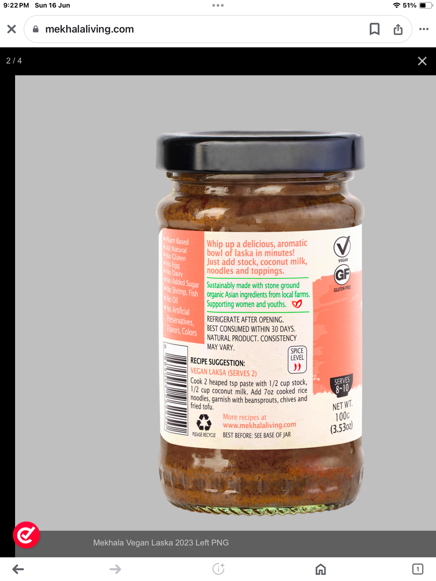 Organic vegan Laksa Paste 100g