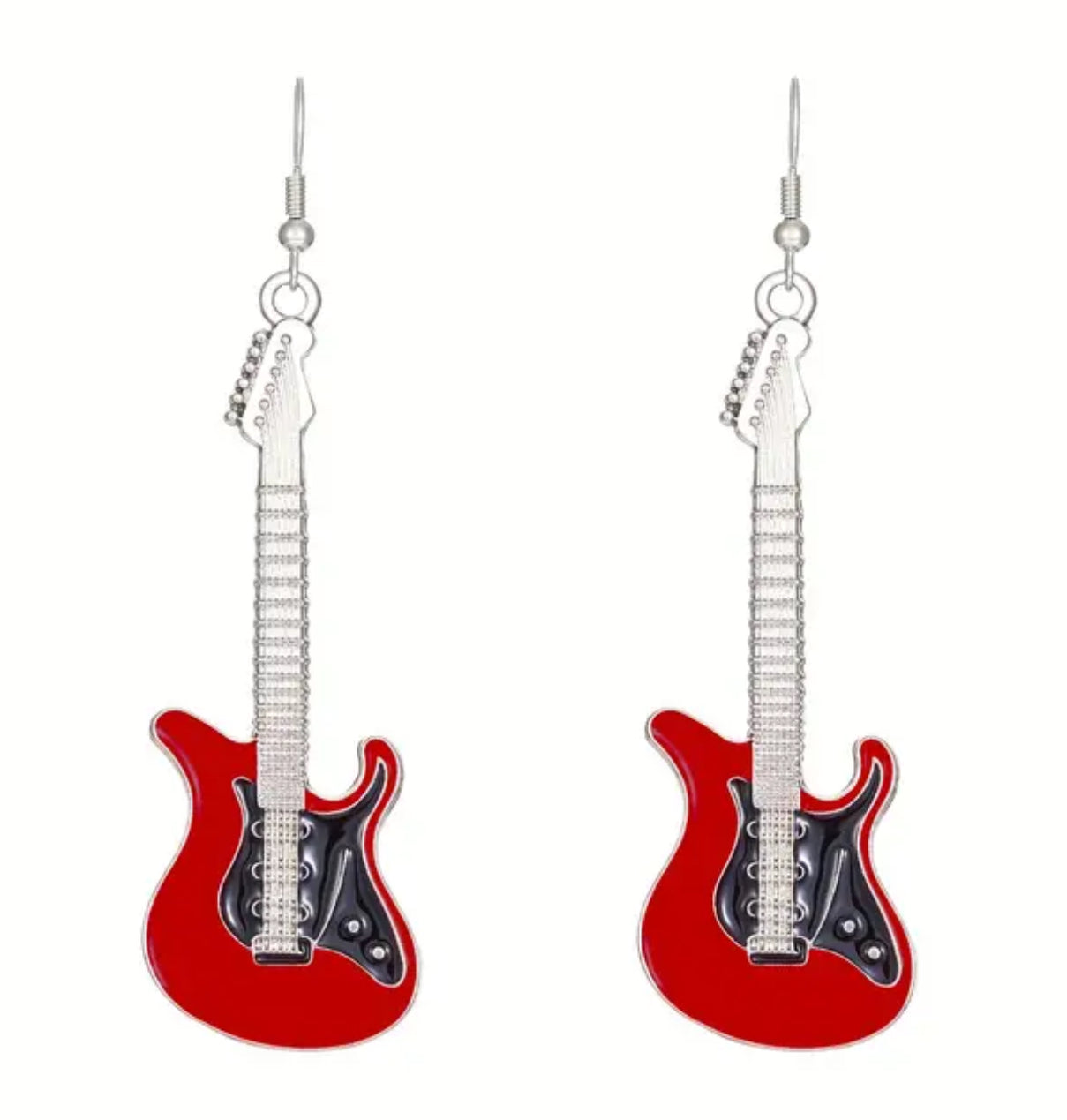 Red electric guitar sterling silver earrings