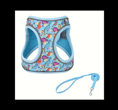 Dinosaur Dog Harness & leash set (Blue)