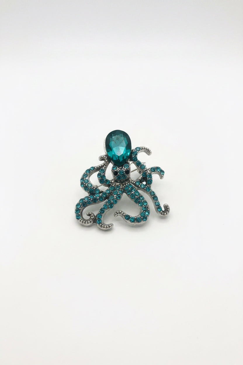 Green Diamanté Octopus Brooch