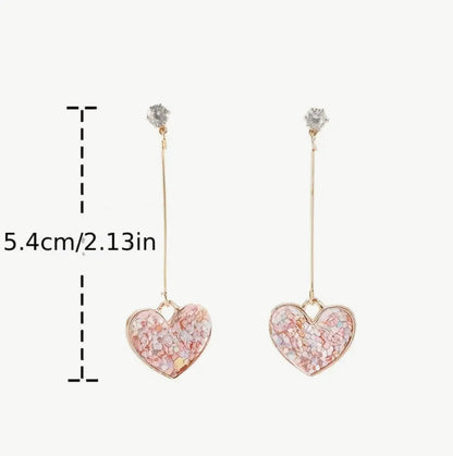 Dangling Pink Zirconia Cluster Heart Earrings