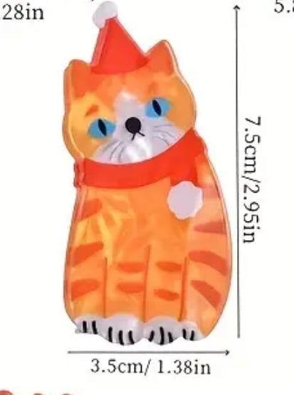 Pince à cheveux griffe de chat tigré de Noël (gingembre)
