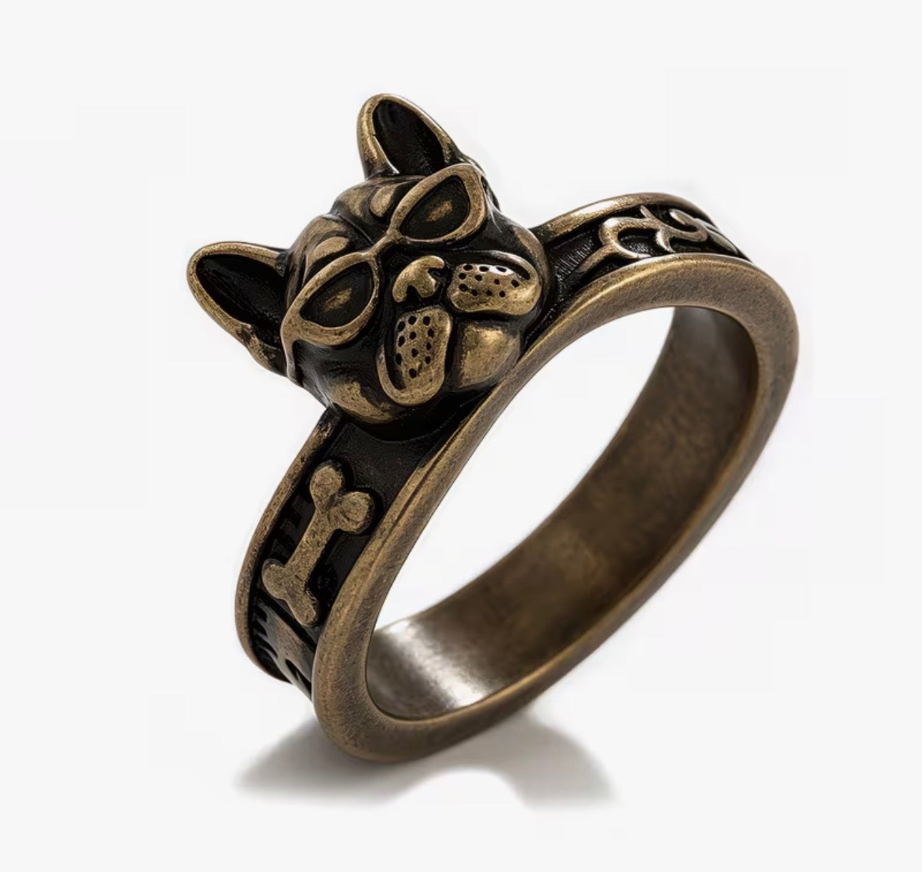 Bulldog dog with glasses ring