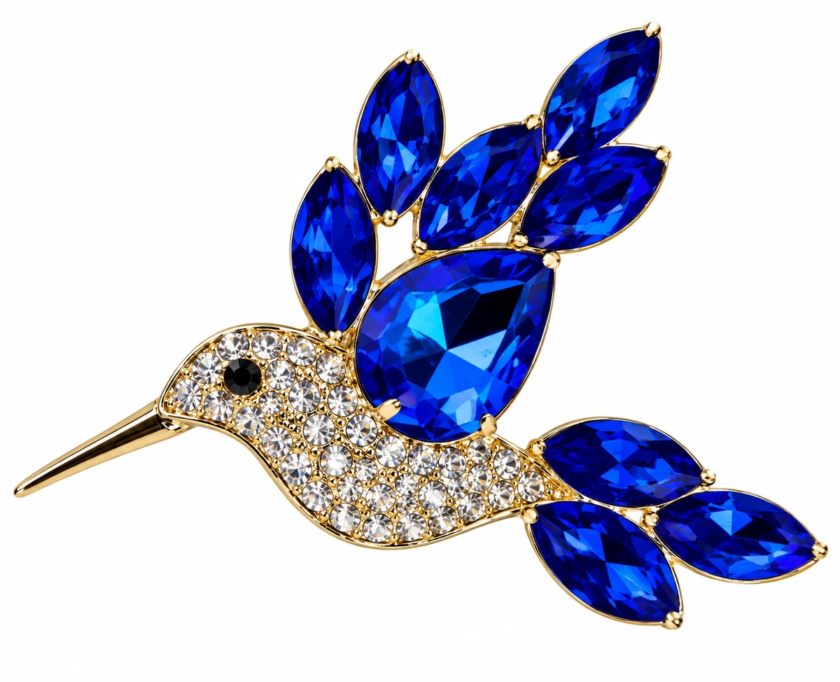 Royal Blue Diamante hummingbird brooch
