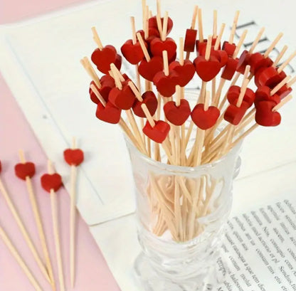 Wooden heart cocktail sticks