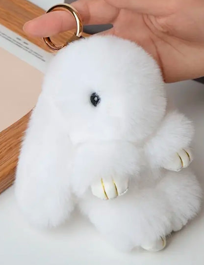 White Fluffy Rabbit Keychain