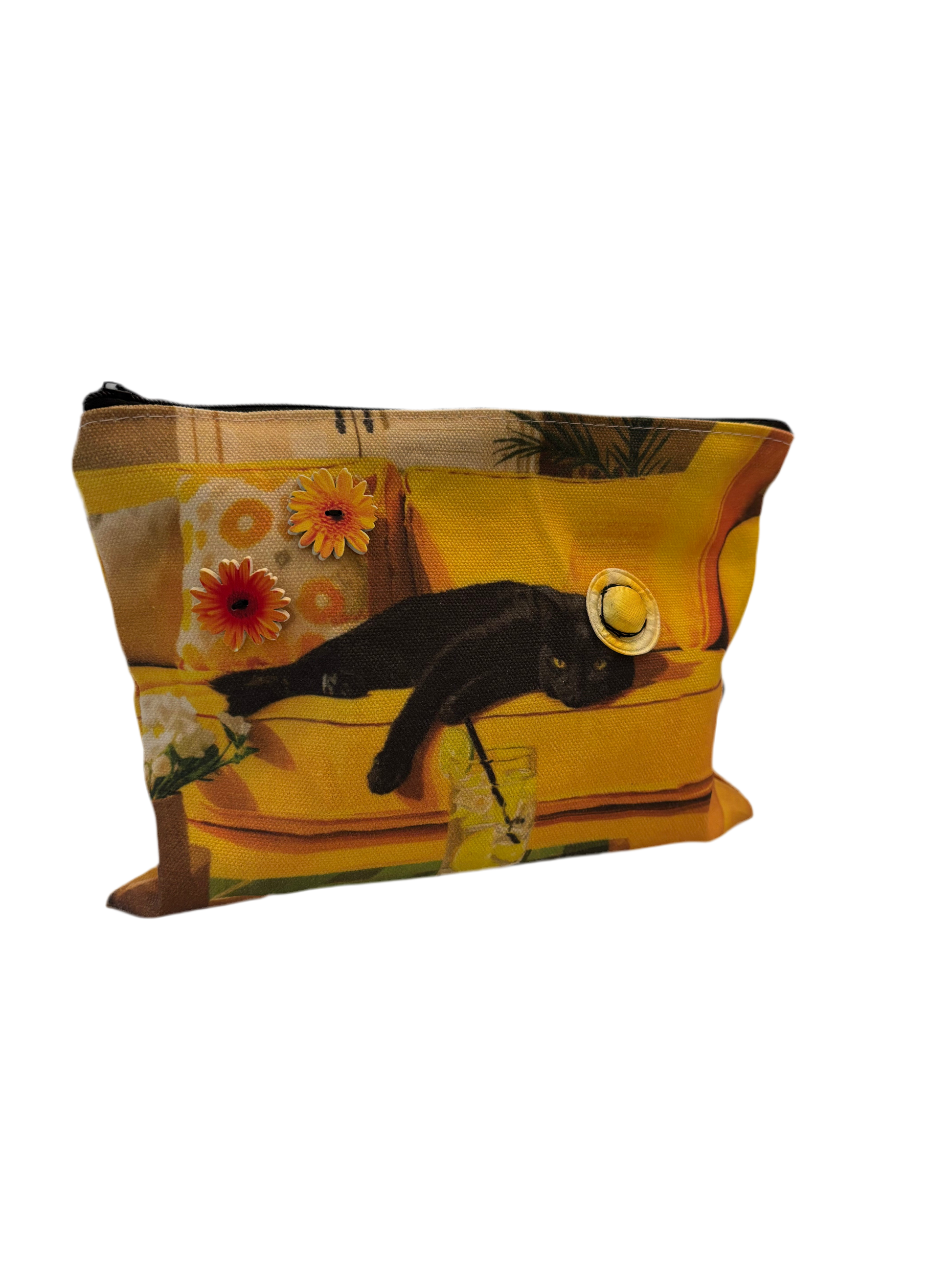 Resting black cat pouch case