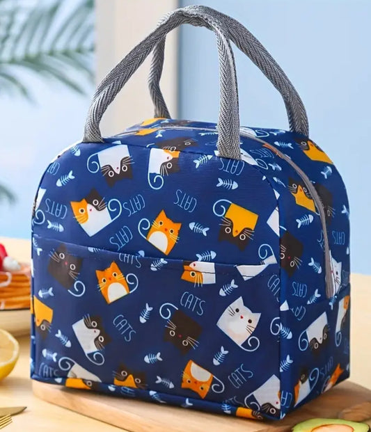 Cats insulated blue lunch bag