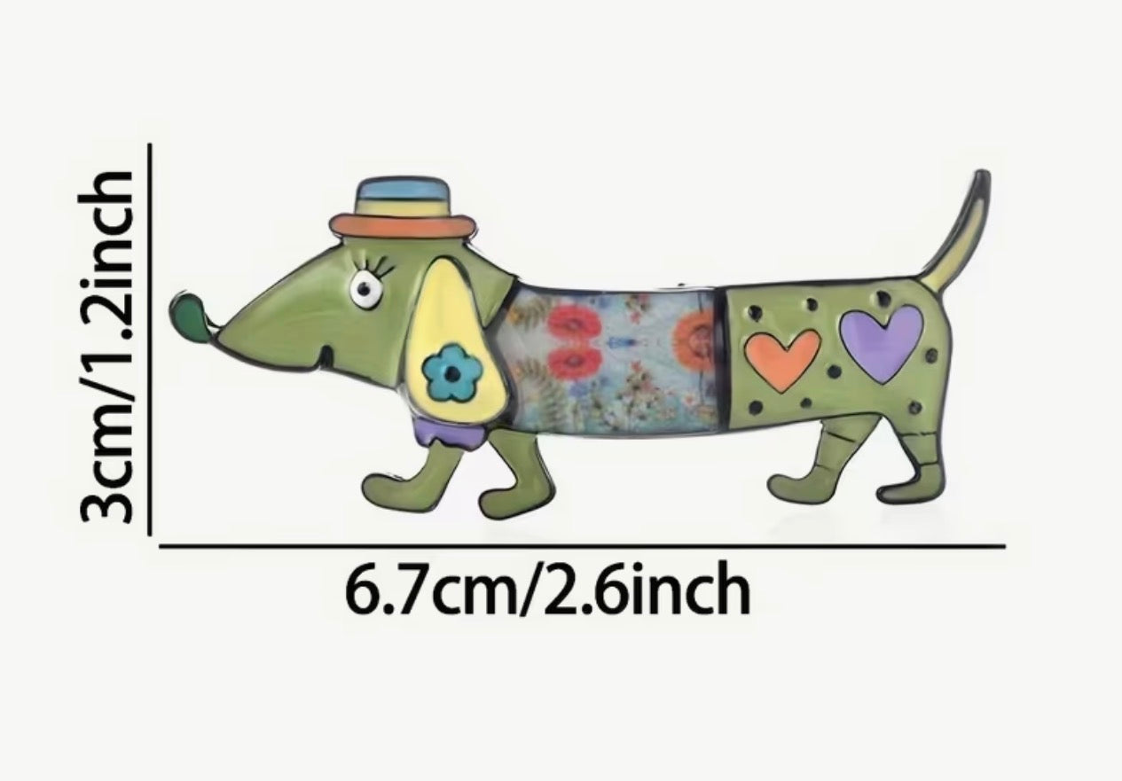Colourful Dachshund Dog Brooch