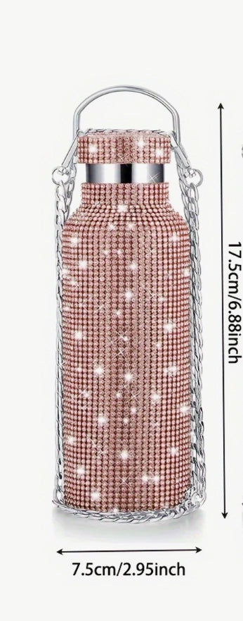 Pink Diamanté Water Bottle with chain 350ml