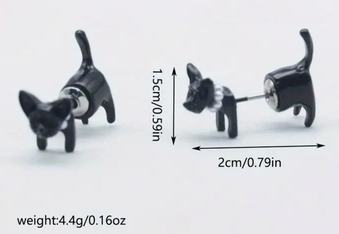 Black Cat with Pearl Collar earrings