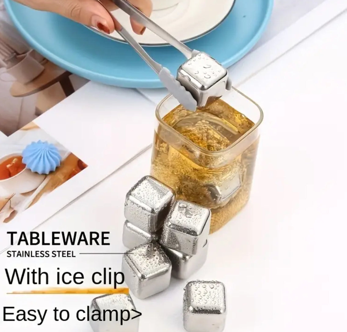 Reusable Stainless Steel Ice Cubes with Tongs