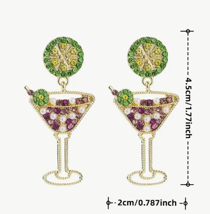 Martini with green olive zirconia earrings