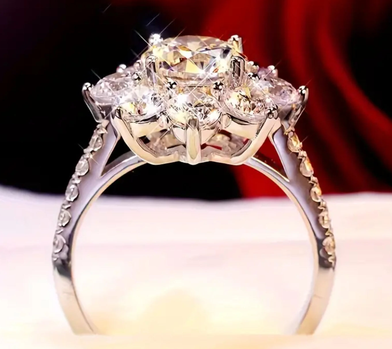Bague fleur en argent sterling avec moissanite 1 carat