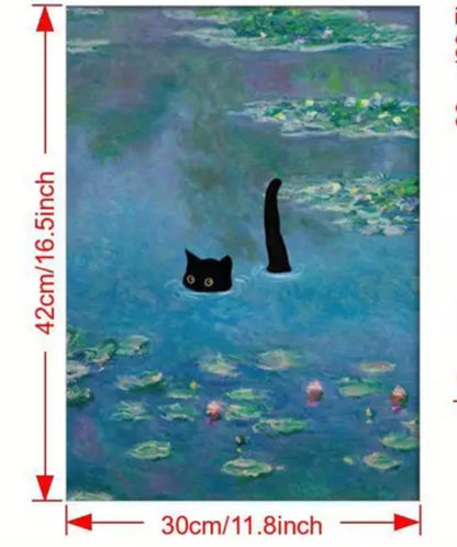 Cat in the Pond Unframed Canvas Print