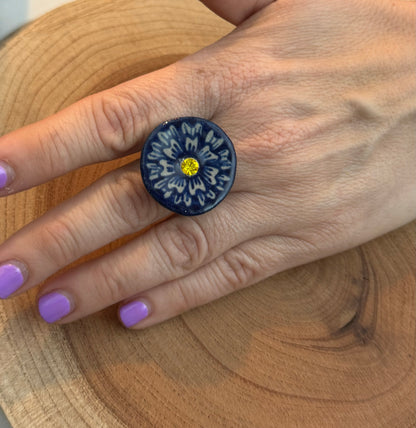 Locally Handcrafted Flower Ceramic Ring with Yellow Zirconia