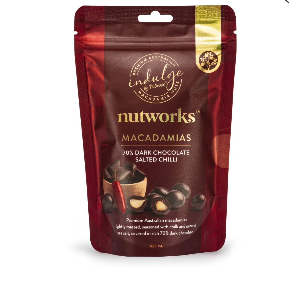 70% Dark Chocolate Salted Chilli Macadamia 75g