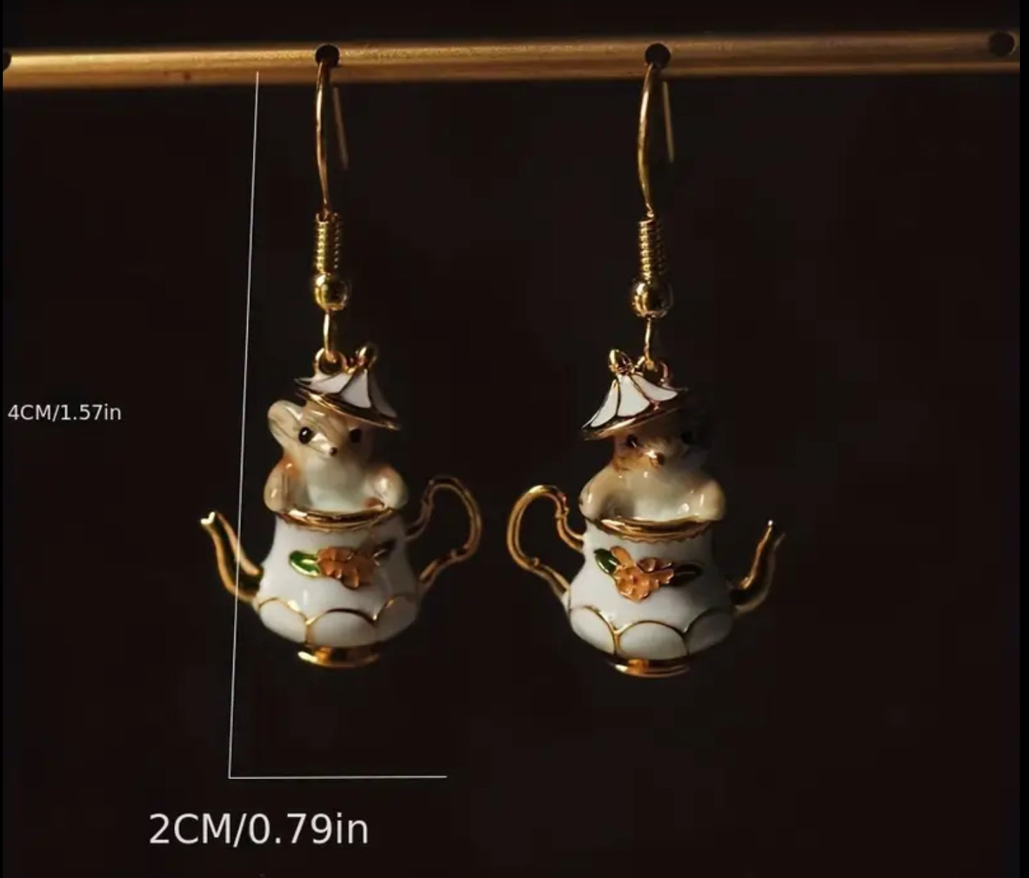 Boucles d'oreilles en plaqué or Théière Souris